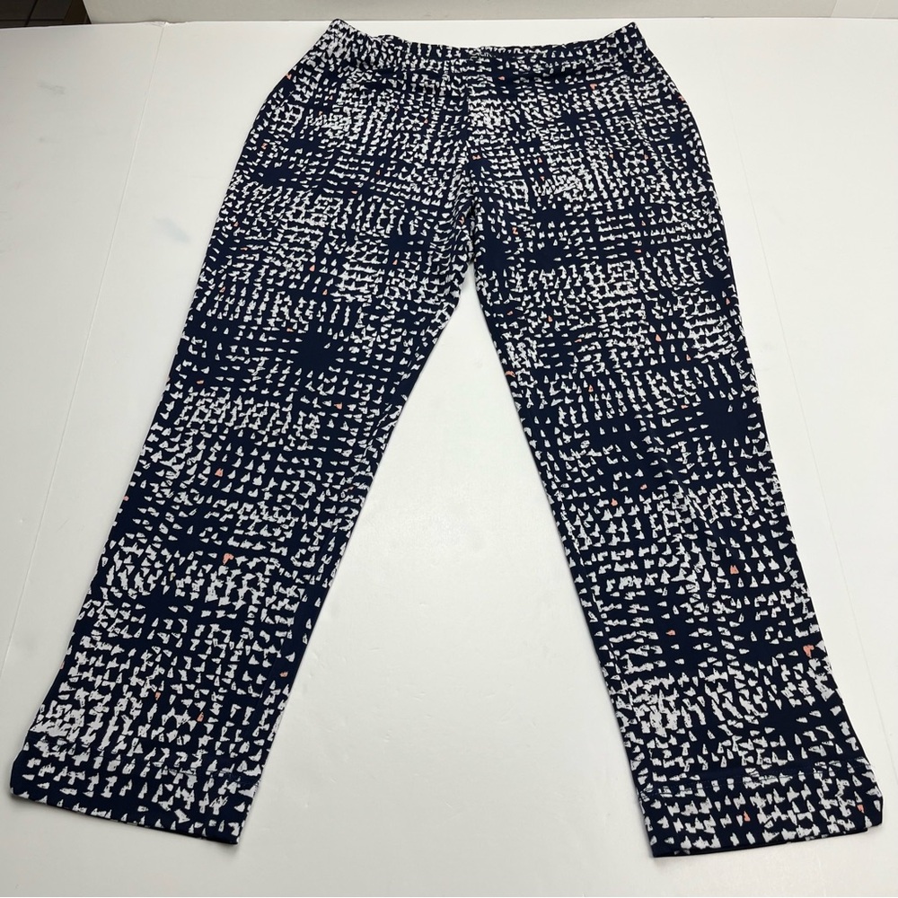 Clara SunWoo Blue White Patterned Pants Womens Size Small Pull-On Stretch